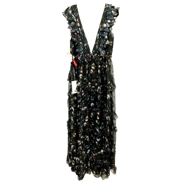 Mac Duggal Sz 10 Black Floral Beaded Waist Formal Gown Maxi Dress NWT - Picture 5 of 10